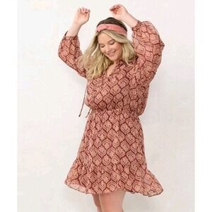 NWT Lauren Conrad Women's Plus 3X Ruffle Hem Long Sleeve Fall Shirt Dress
